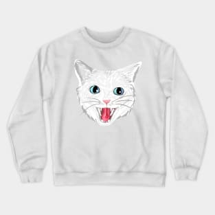 White cat hissing (blue eyes) Crewneck Sweatshirt